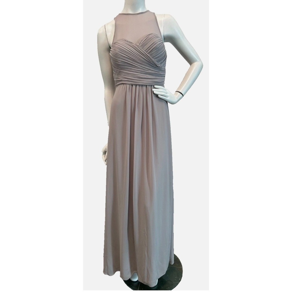 Bill Levkoff Prom Formal Dress Women Size 4 Grey Maxi Sleeveless Illusion EUC